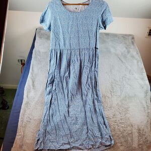 Vintage Calvin Klein Jeans Dress Womans Sz M Blue Floral Short Sleeve‎ Maxi BOHO